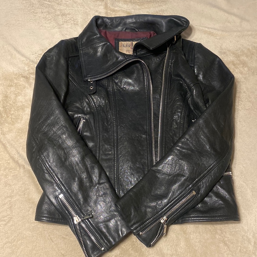Wilson’s Black Leather Moto Jacket, Size L